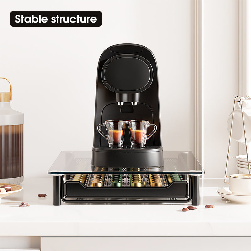 Porte Capsules Café avec Tiroir en Verre Trempé pour Nespresso OriginalLine: Capacité 60 Capsules