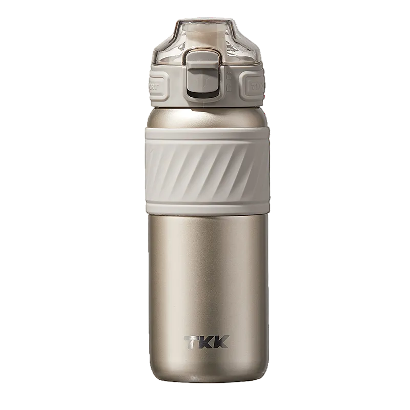TKK Gourde isotherme 500ml avec paille, thermos réutilisable en acier inoxydable