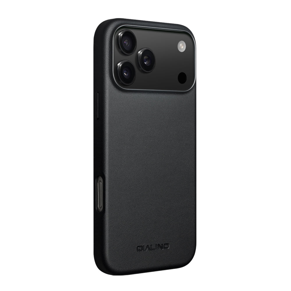 QIALINO Coque arrière Premium Noir, en cuir véritable fait main, compatible MagSafe, pour iPhone 17 Pro