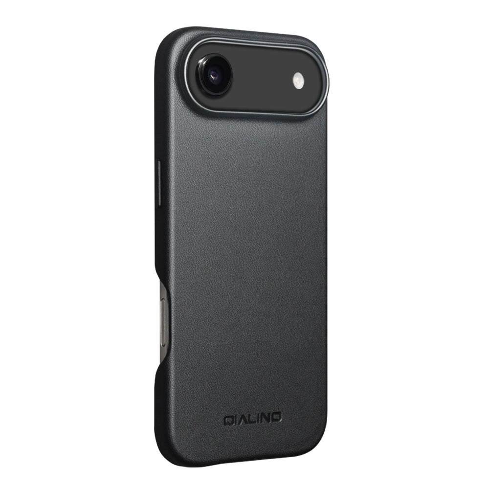 QIALINO Coque arrière Premium Noir, en cuir véritable fait main, compatible MagSafe, pour iPhone 17 Air