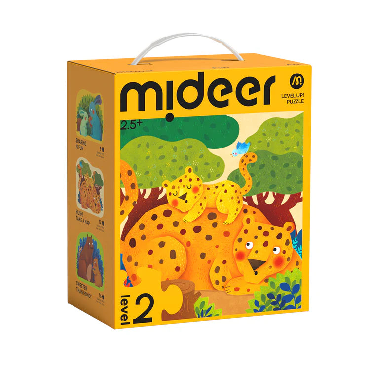 Mideer Puzzles Level Up! avec sac de rangement Niveau 2 : Familles d’animaux, 9 à 16 pièces