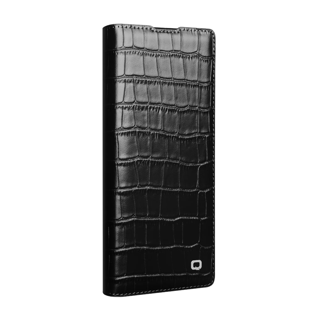 QIALINO Étui Premium Noir, en cuir véritable fait main, finition grain Alligator, pour Samsung Galaxy Z Fold7