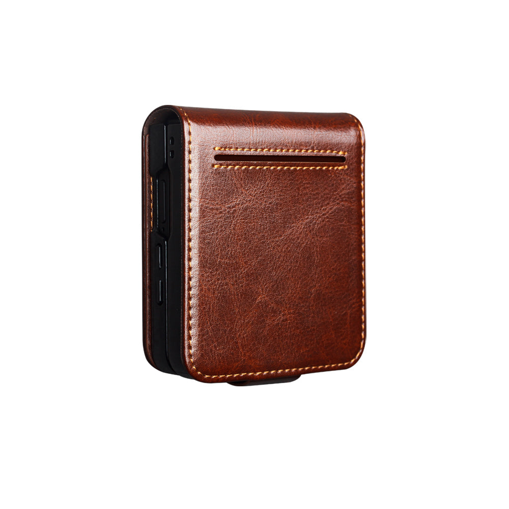 QIALINO Étui Premium Marron, en cuir véritable fait Main pour Samsung Galaxy Z Flip7