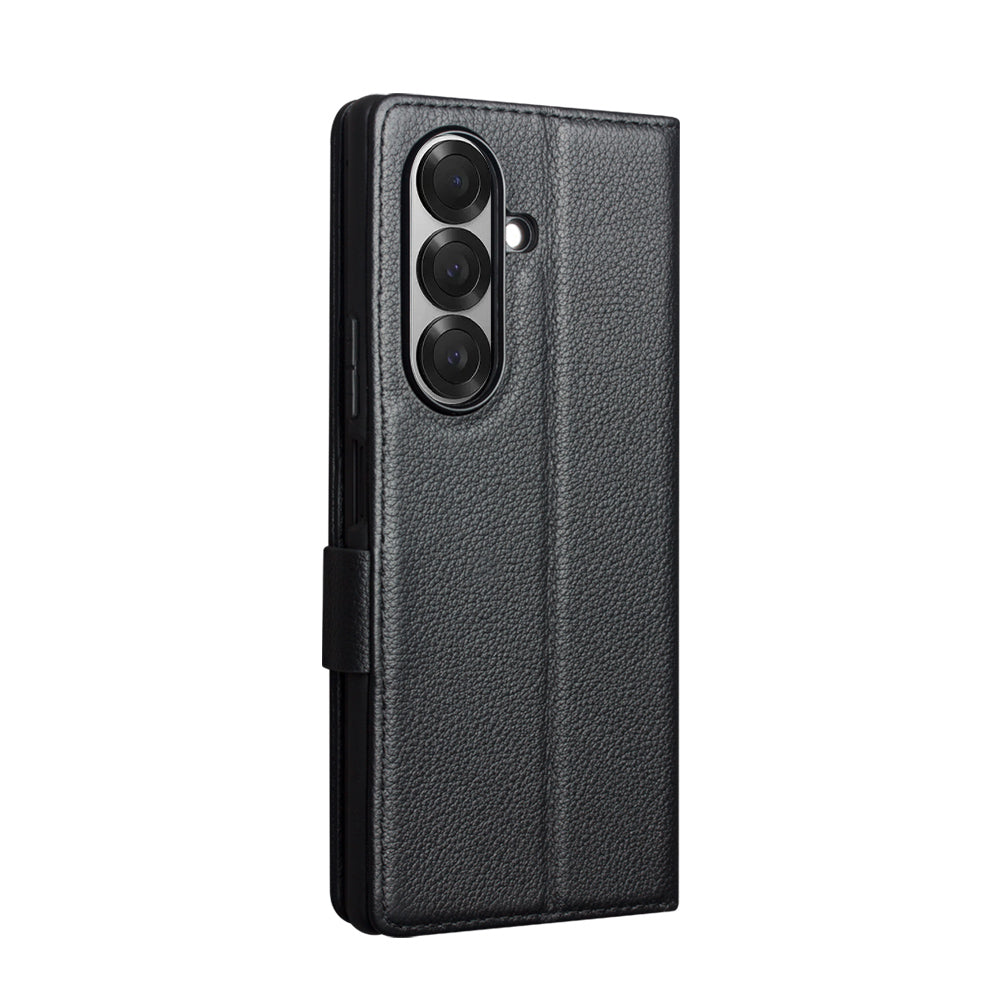 QIALINO Étui Portefeuille Magnétique Noir en cuir pleine fleur pour Samsung Galaxy Fold7