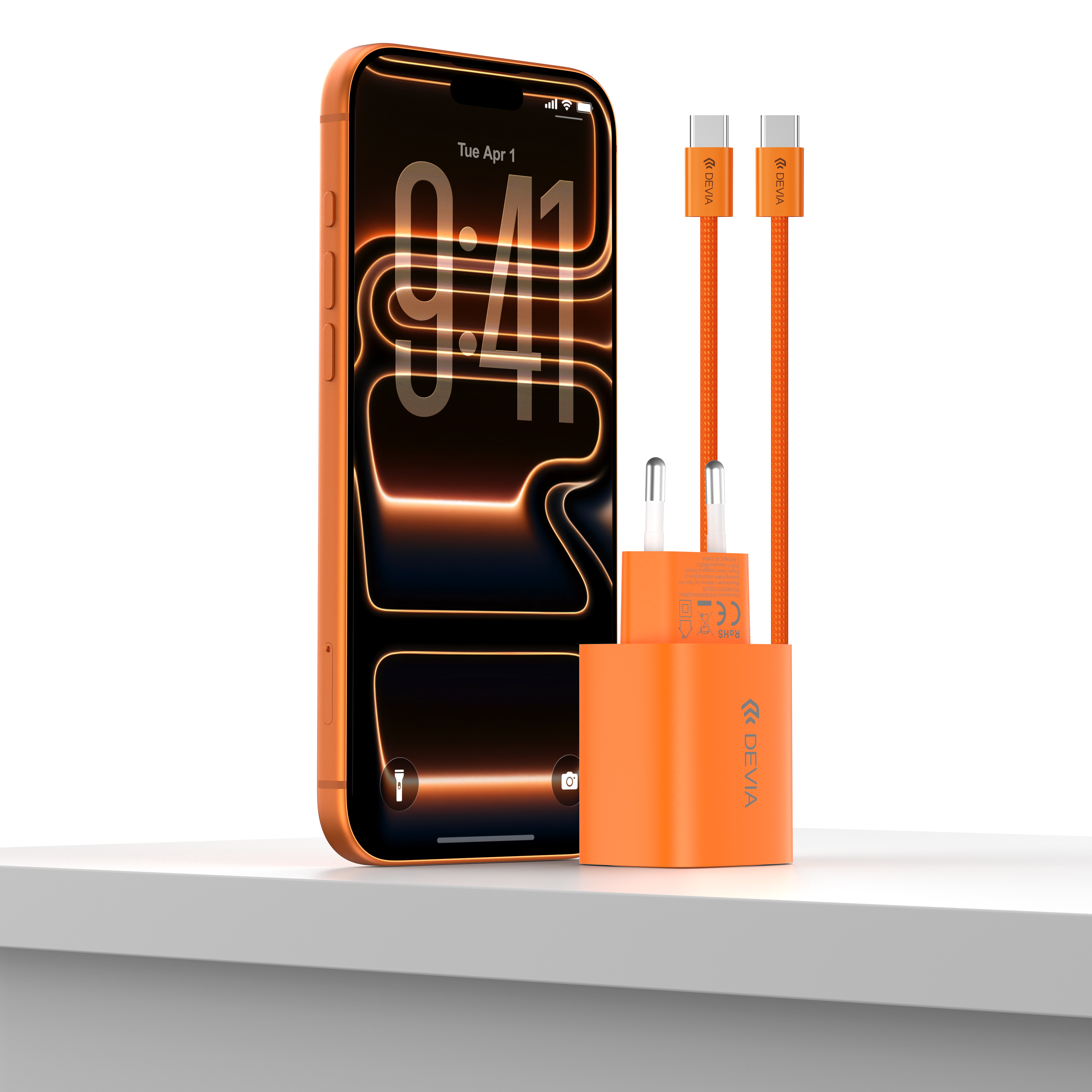 Devia Ultra 6 Chargeur GaN Dynamique PD 40W avec Câble USB-C vers USB-C, EU Max 60W Orange