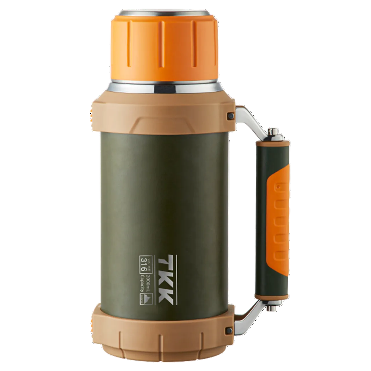 TKK Thermos Premium 2000ml, isotherme en acier inoxydable avec poignée et tasse