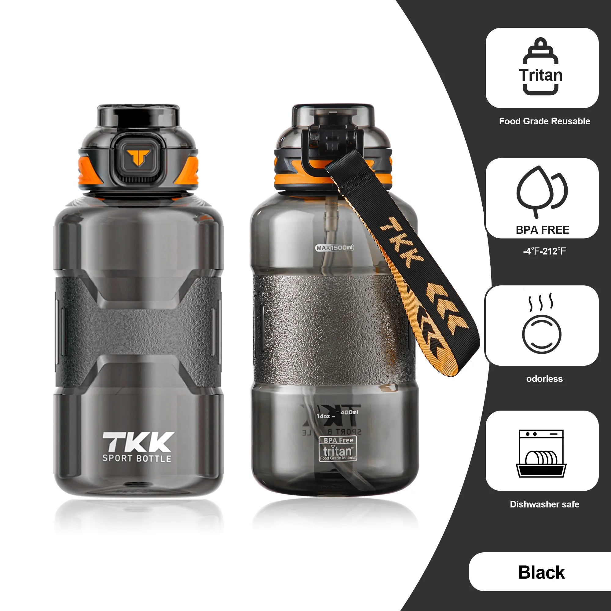 TKK Gourde 1500ml en Tritan, Design Moderne avec Paille, sans BPA