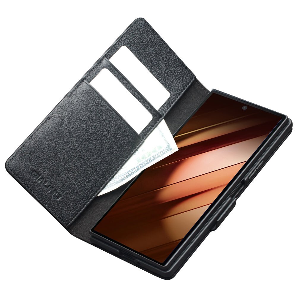 QIALINO Étui Portefeuille Magnétique Noir en cuir pleine fleur pour Samsung Galaxy Fold7