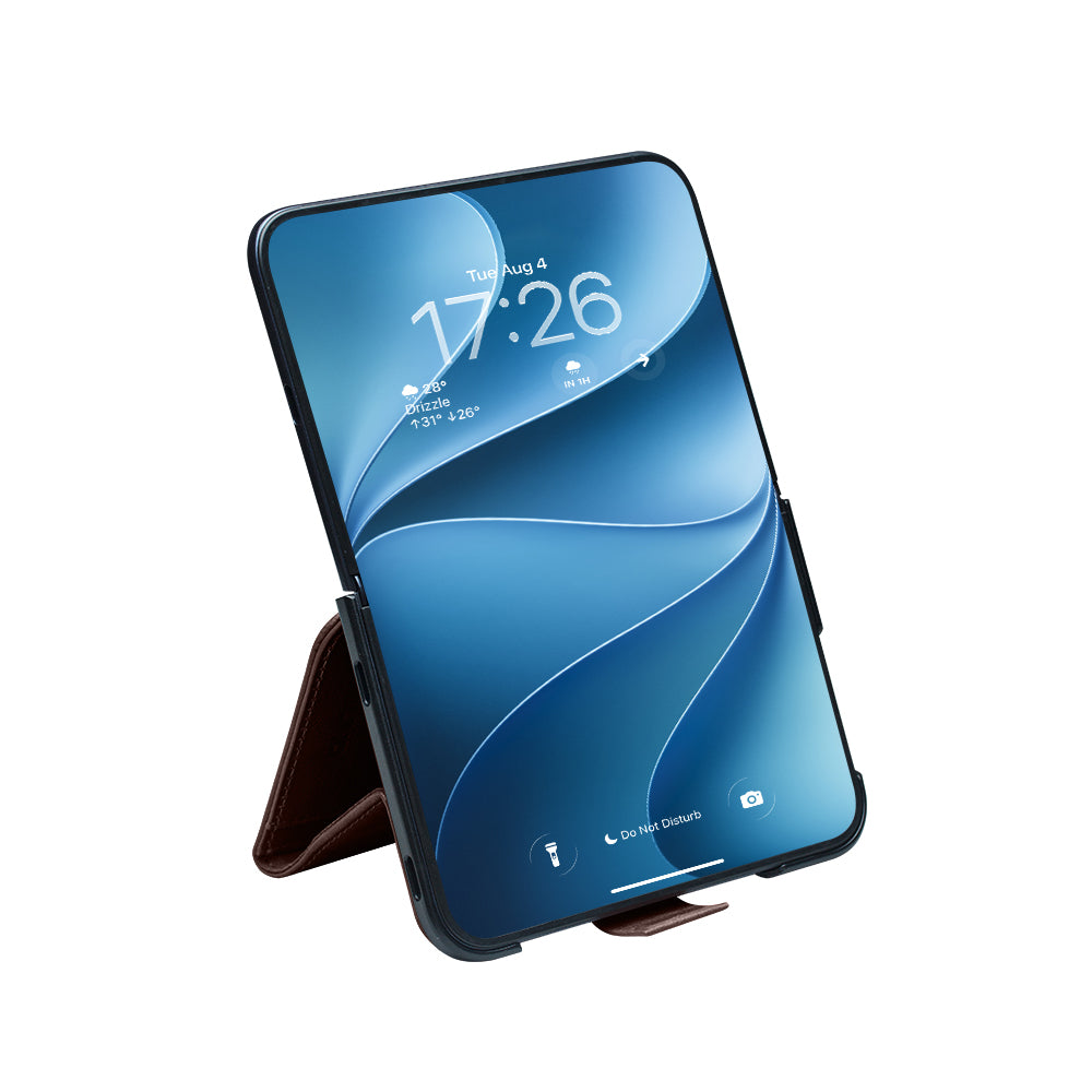 QIALINO Étui Portefeuille Magnétique Marron Foncé en cuir pleine fleur pour iPhone Duo