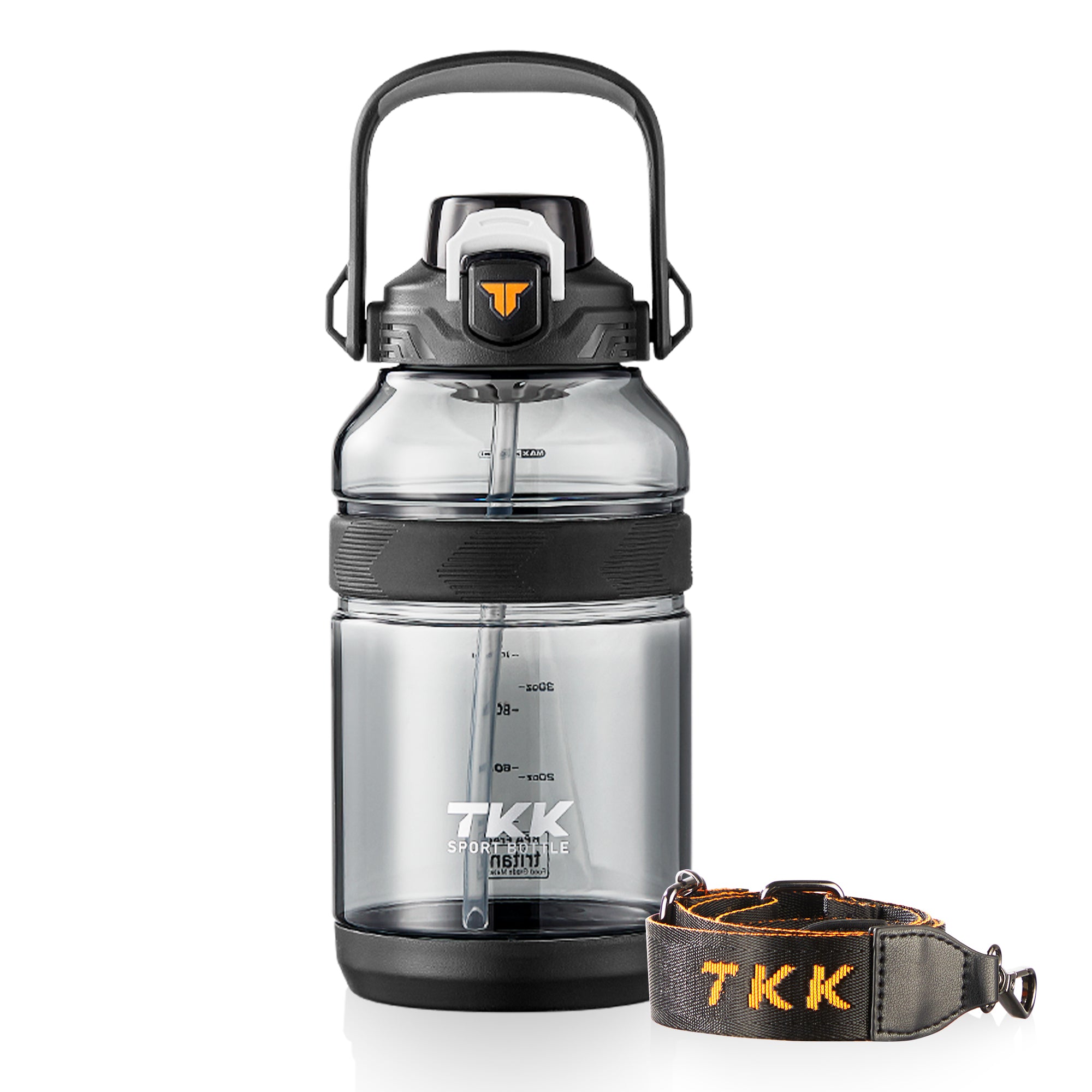 TKK Gourde de Sport en Tritan 2000ml, Couvercle 2-en-1 avec Paille, sans BPA