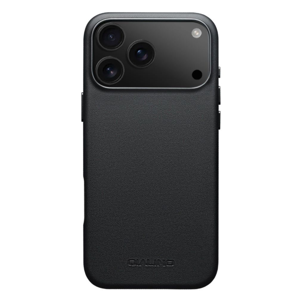 QIALINO Coque arrière Premium Noir, en cuir véritable fait main, compatible MagSafe, pour iPhone 17 Pro