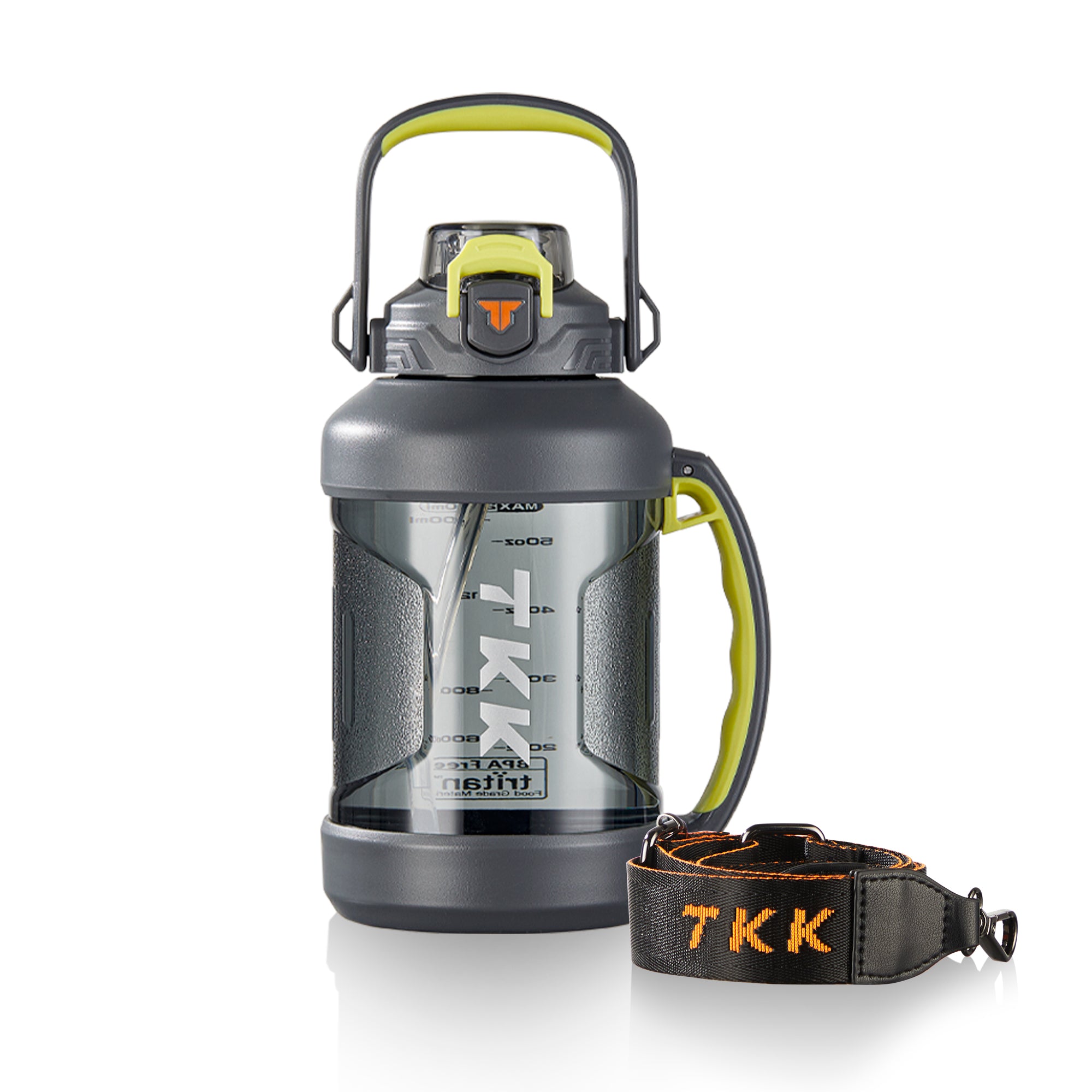 TKK Gourde de Sport 2000ml en Tritan, couvercle 2-en-1 avec paille, sans BPA