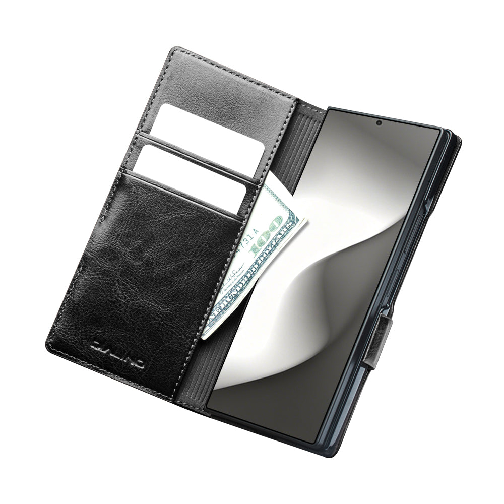 QIALINO Étui Portefeuille en cuir Noir avec fermeture magnétique pour Samsung Galaxy Fold8 Ultra