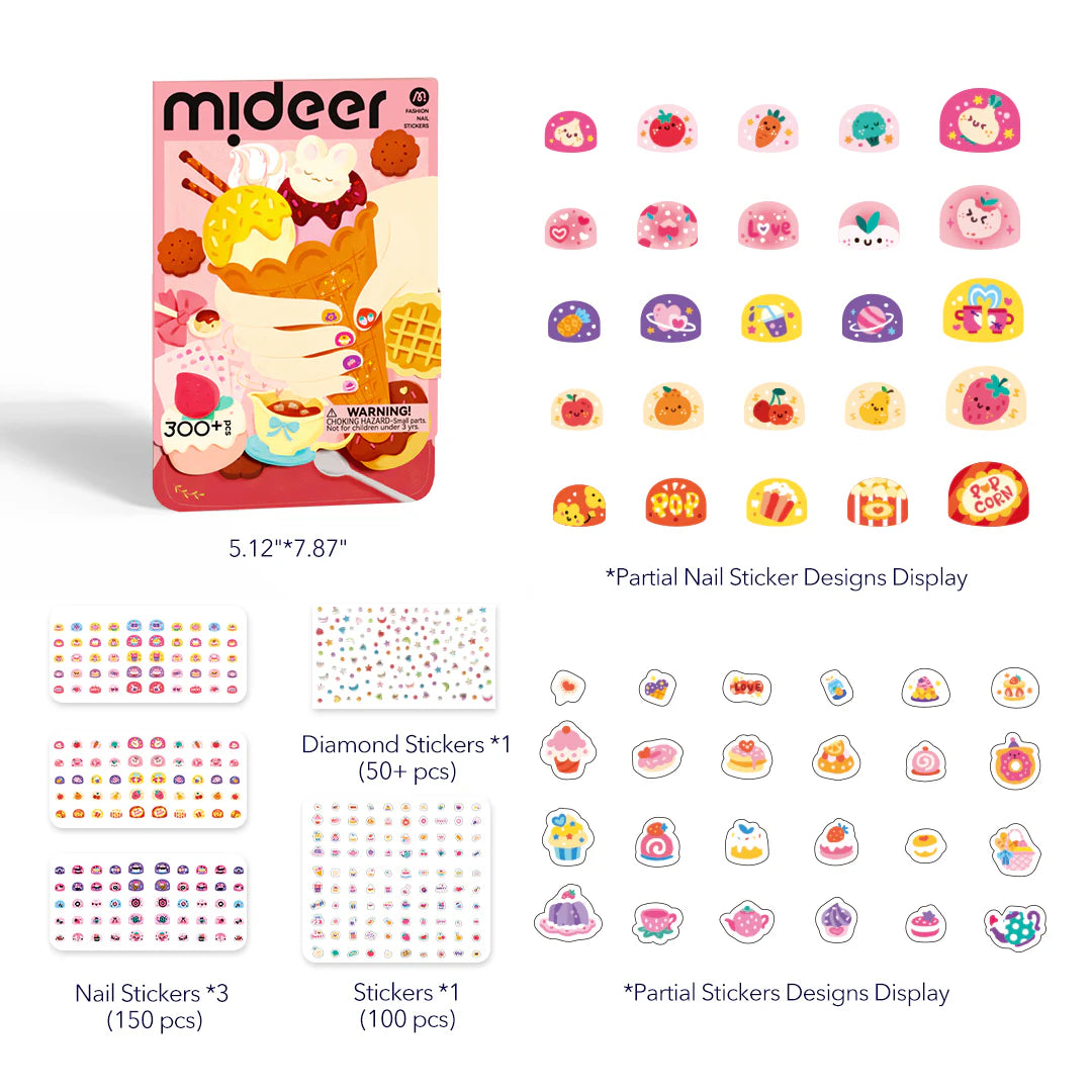 Mideer Stickers Fashion pour Ongles : Fête Gourmande, 300 pièces