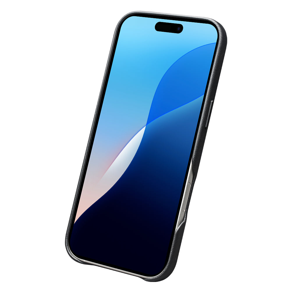 QIALINO Coque arrière Premium Noir, en cuir véritable fait main, compatible MagSafe, pour iPhone 17 Air
