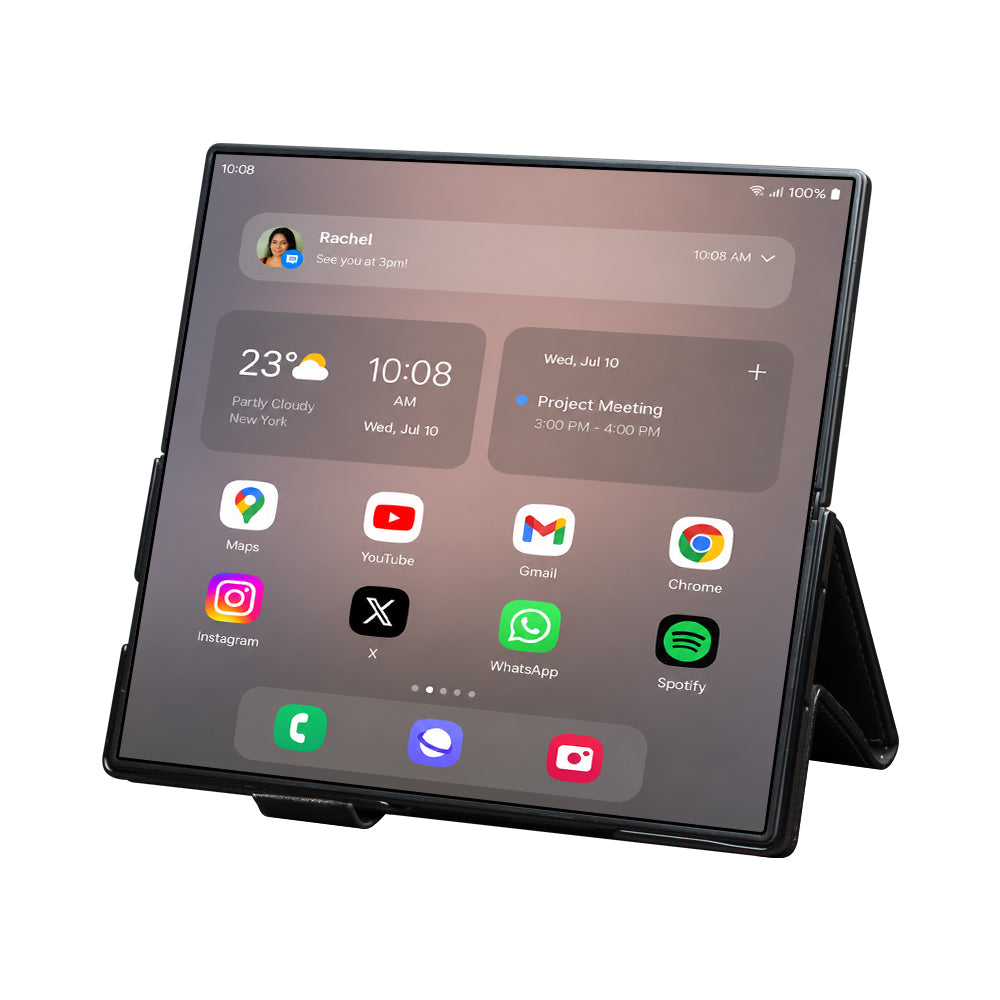 QIALINO Étui Portefeuille en cuir Noir avec fermeture magnétique pour Samsung Galaxy Fold8 Ultra