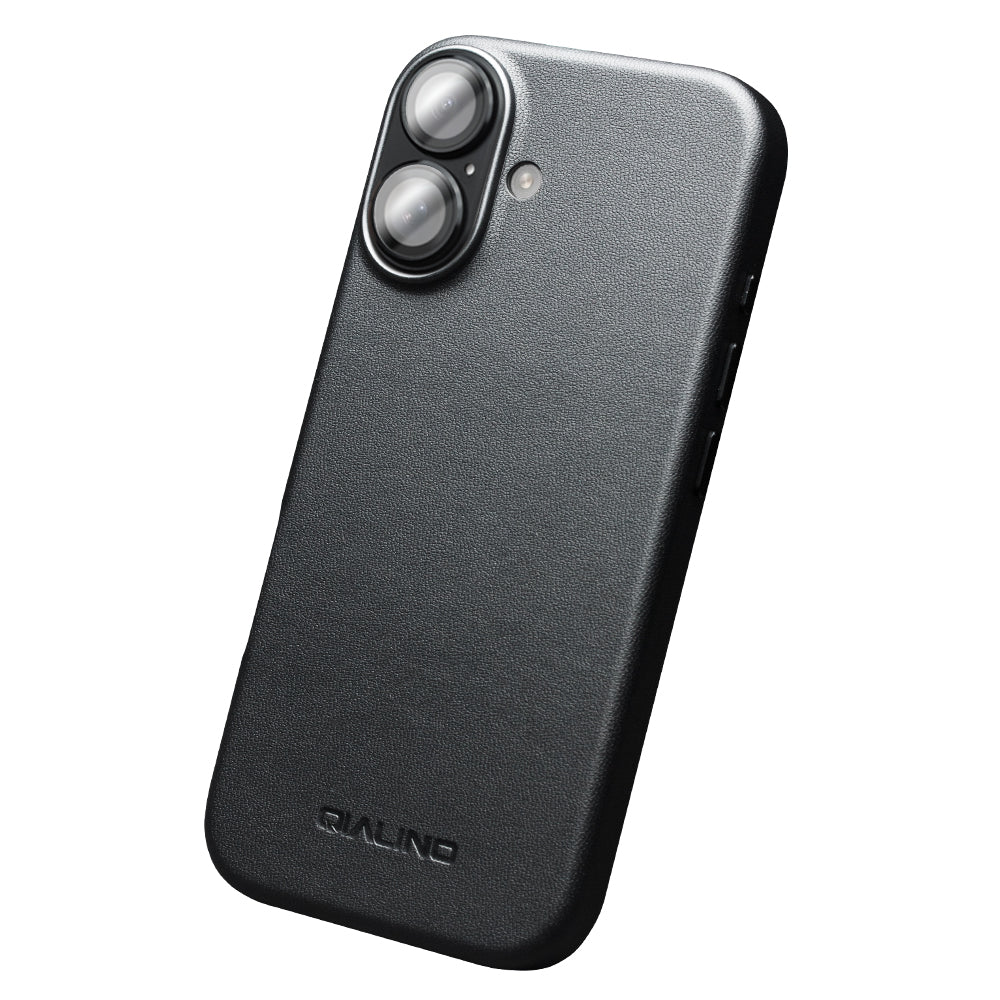 QIALINO Coque arrière Premium Noir, en cuir véritable fait main, compatible MagSafe, pour iPhone 17