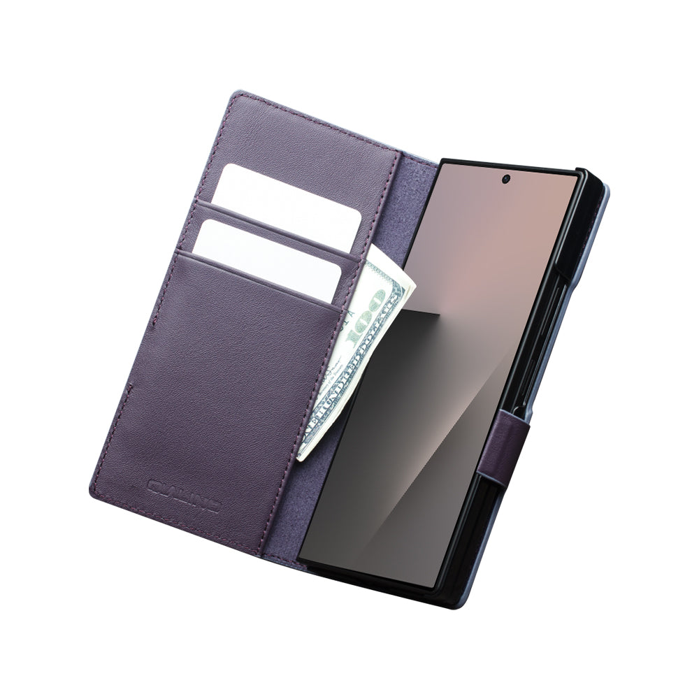 QIALINO Étui Portefeuille Magnétique Violet en cuir pleine fleur pour Samsung Galaxy Fold8 Ultra