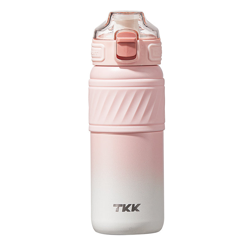 TKK Gourde isotherme 500ml avec paille, thermos réutilisable en acier inoxydable