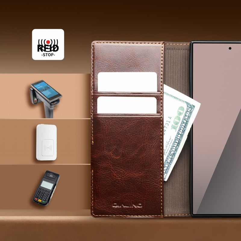 QIALINO Étui Portefeuille en cuir Marron avec fermeture magnétique pour Samsung Galaxy Fold8 Ultra