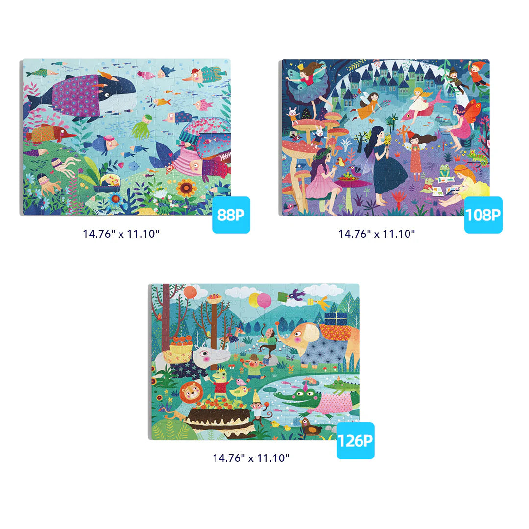 Mideer Puzzles Level Up! avec sac de rangement Niveau 5 : Fantaisie, 88 à 126 pièces