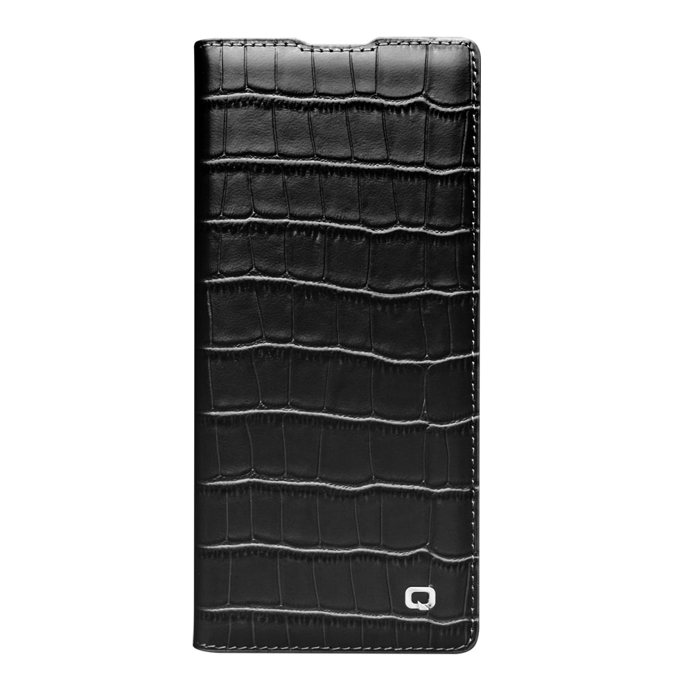 QIALINO Étui Premium Noir, en cuir véritable fait main, finition grain Alligator, pour Samsung Galaxy Z Fold7