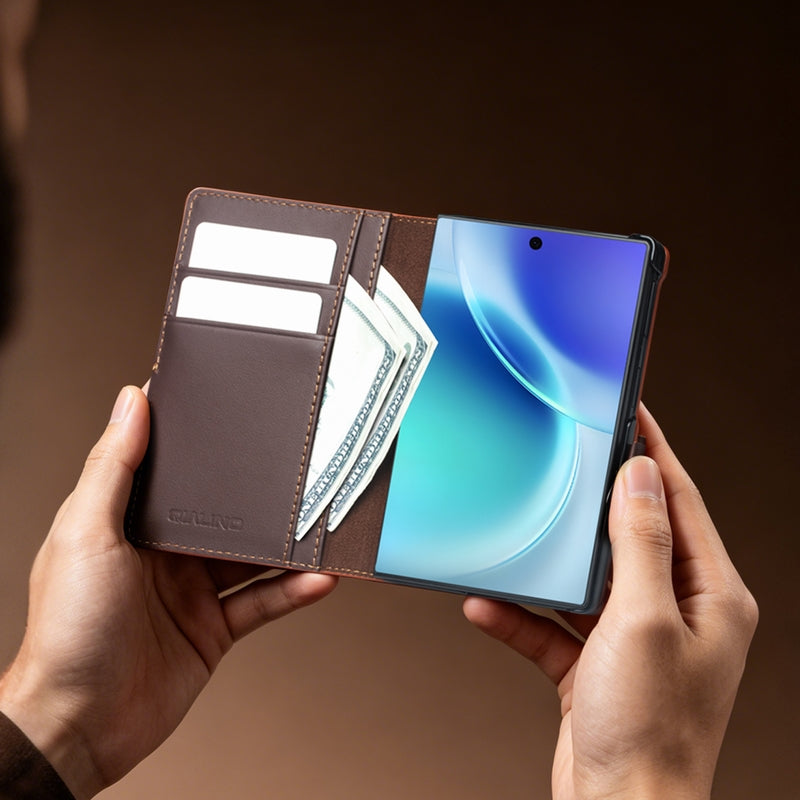 QIALINO Étui Portefeuille Magnétique Marron Foncé en cuir pleine fleur pour Samsung Galaxy Fold8
