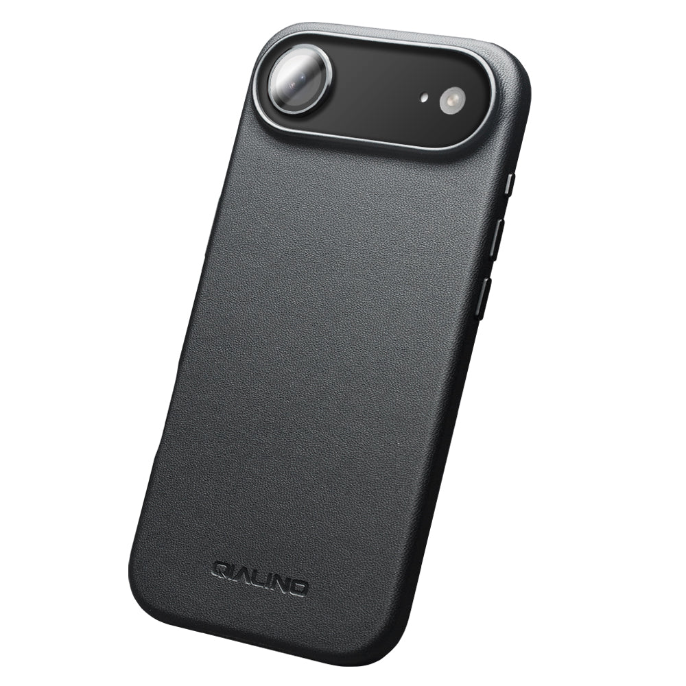 QIALINO Coque arrière Premium Noir, en cuir véritable fait main, compatible MagSafe, pour iPhone 17 Air
