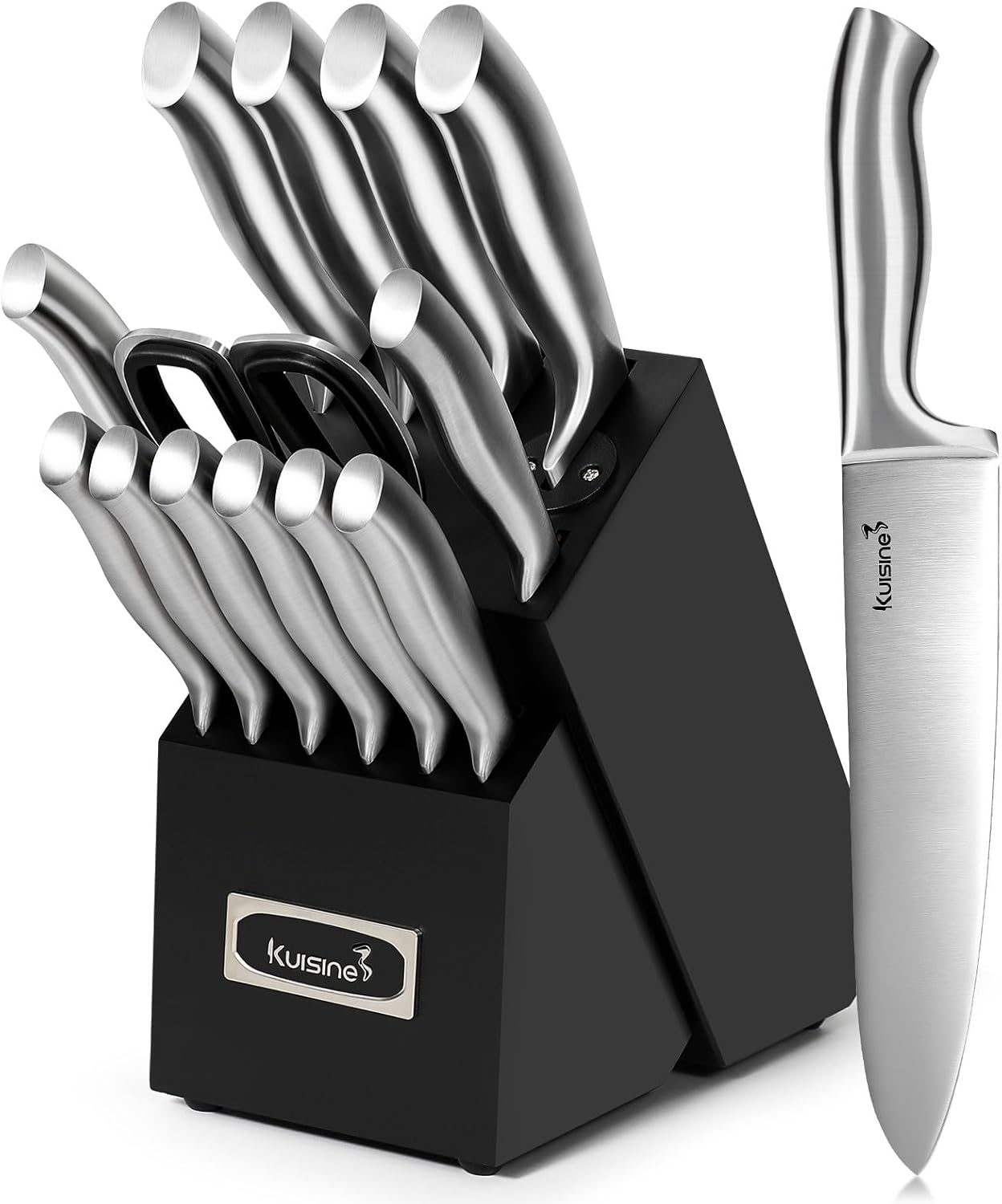Kuisine Ensemble de Couteaux Premium, 15 Pièces Argent, Acier Inoxydable et Ultra Tranchants