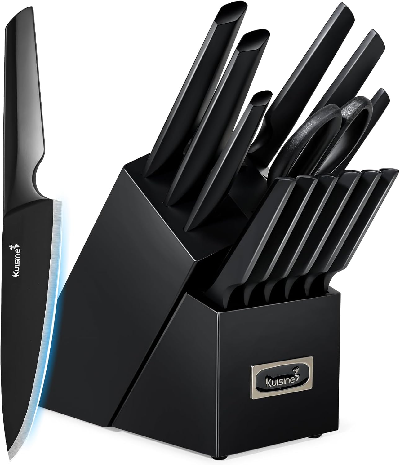 Kuisine Ensemble de Couteaux Premium 15 Pièces Noir, Acier Inoxydable et Ultra Tranchants