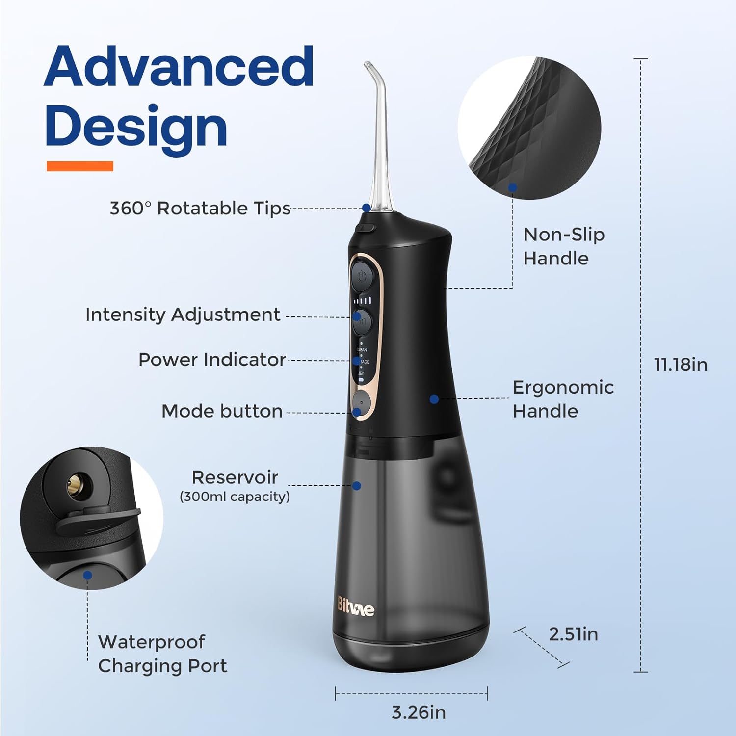 Bitvae C6 Hydropulseur Dentaire  pour Nettoyage Interdentaire, Étanche IPX7