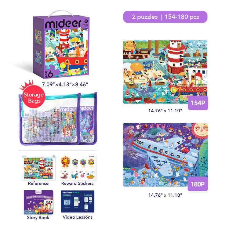 Mideer Puzzles Level Up! avec sac de rangement Niveau 6 : Vacances relaxantes, 154 à 180 pièces