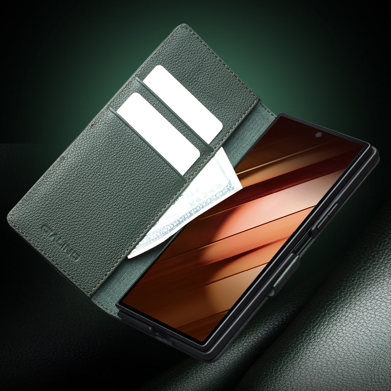 QIALINO Étui Portefeuille Magnétique Noir en cuir pleine fleur pour Samsung Galaxy Fold7