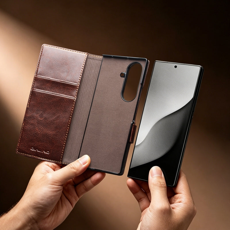 QIALINO Étui Portefeuille en cuir Noir avec fermeture magnétique pour Samsung Galaxy Fold8 Ultra
