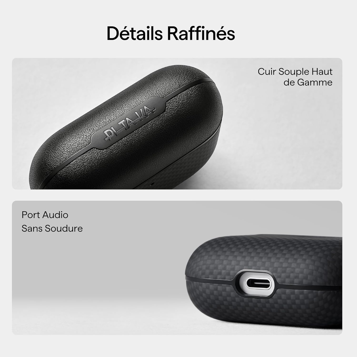 PITAKA Coque magnétique en fibre d’aramide pour Apple AirPods Pro3 Black/Grey