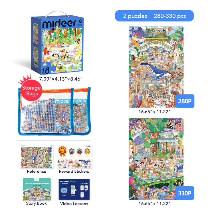 Mideer Puzzles Level Up! avec sac de rangement Niveau 8 : Musée d’histoire naturelle, 280 à 330 pièces