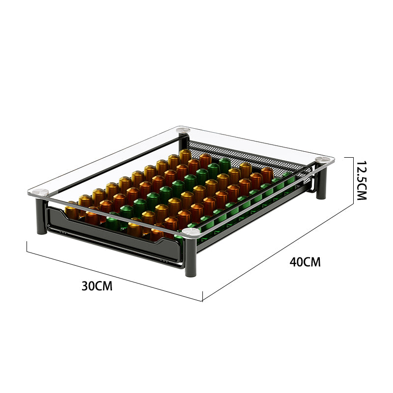 Porte Capsules Café avec Tiroir en Verre Trempé pour Nespresso OriginalLine: Capacité 60 Capsules