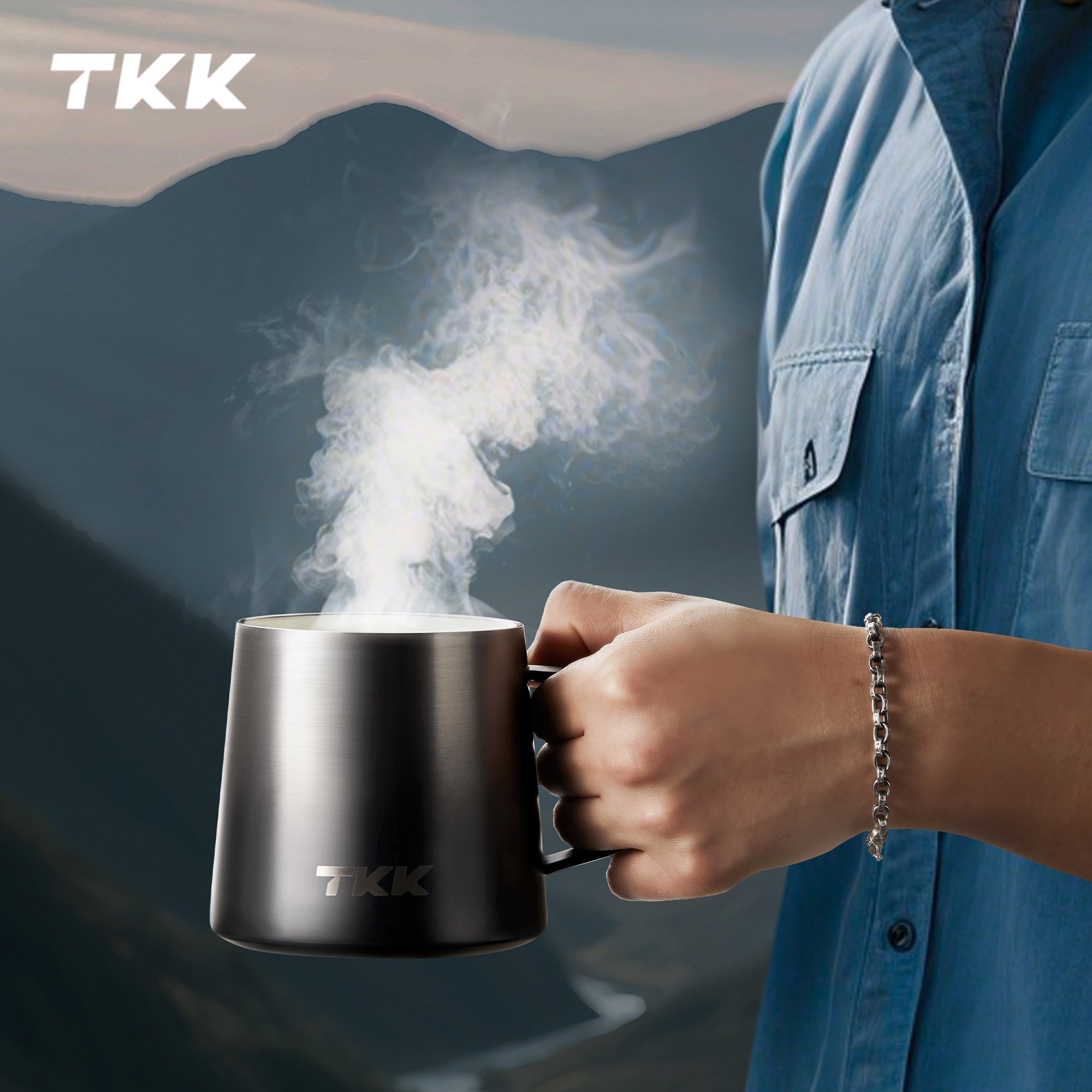 TKK Mug Isotherme Premium 350ml, Revêtement Effet Céramique, Acier Inoxydable