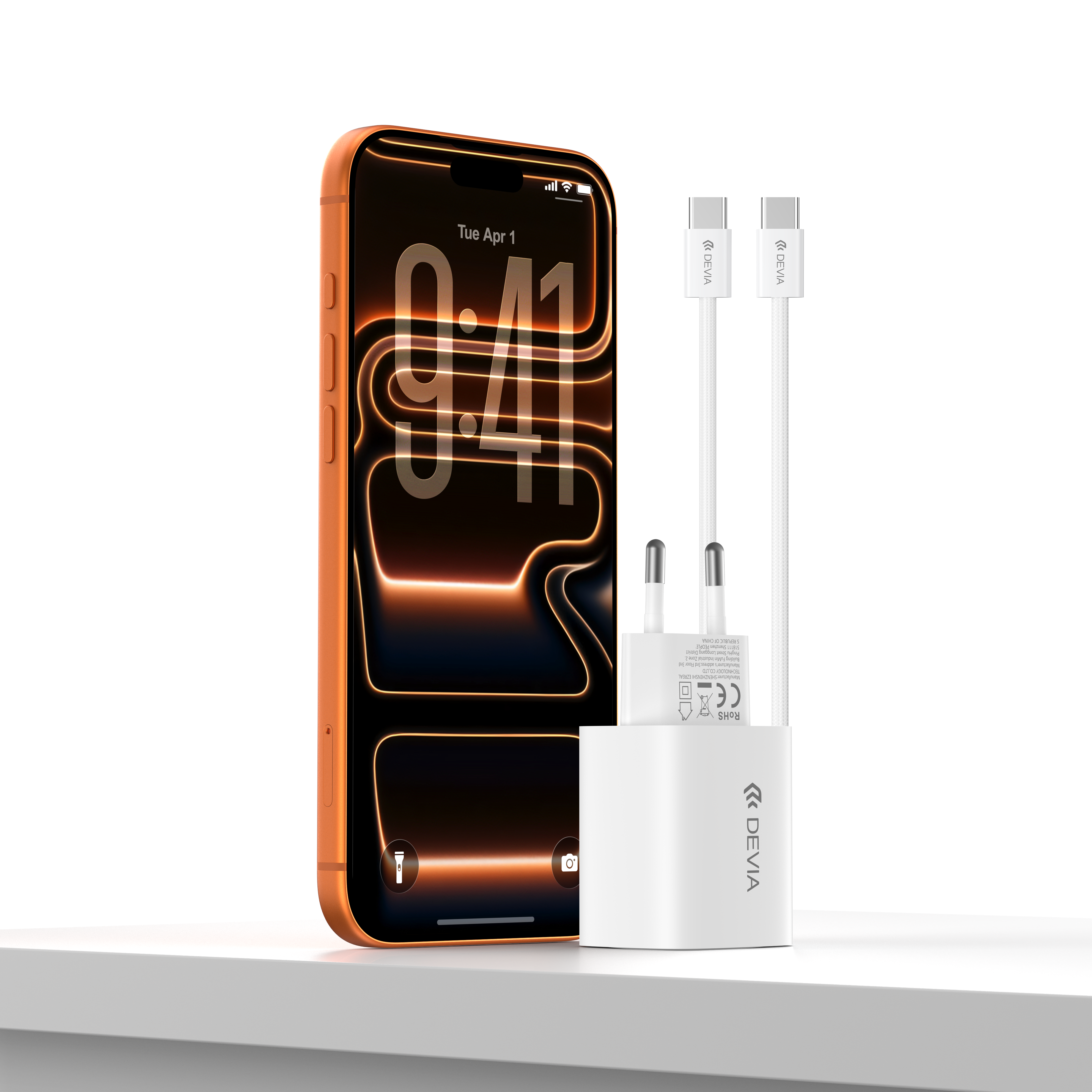 Devia Ultra 6 Chargeur GaN Dynamique PD 40W avec Câble USB-C vers USB-C, EU Max 60W Blanc