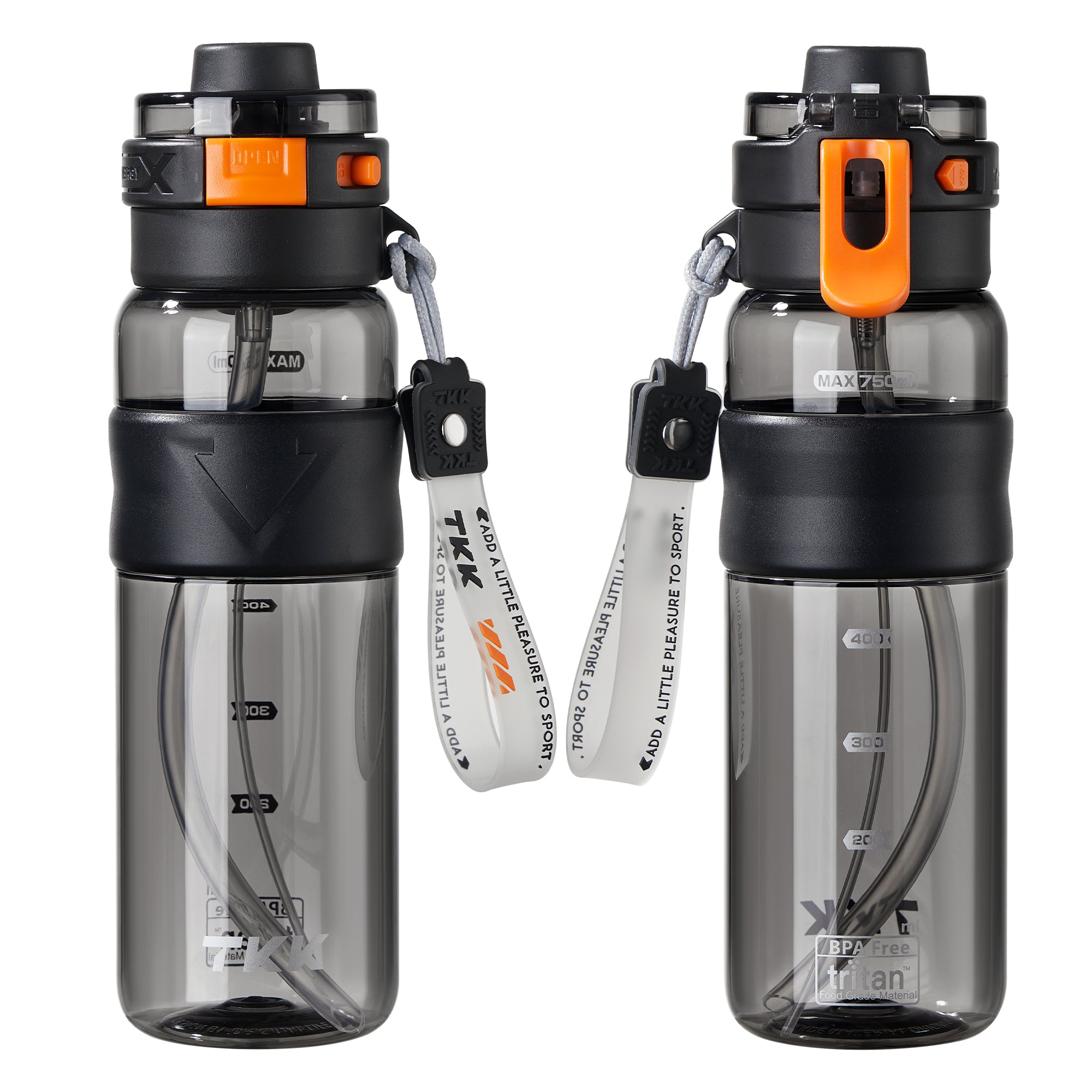 TKK Gourde Brumisateur 750ml avec Paille, Couvercle Rabattable Étanche, Sans BPA, en Tritan