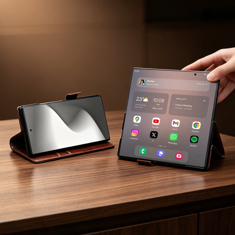 QIALINO Étui Portefeuille en cuir Noir avec fermeture magnétique pour Samsung Galaxy Fold8 Ultra