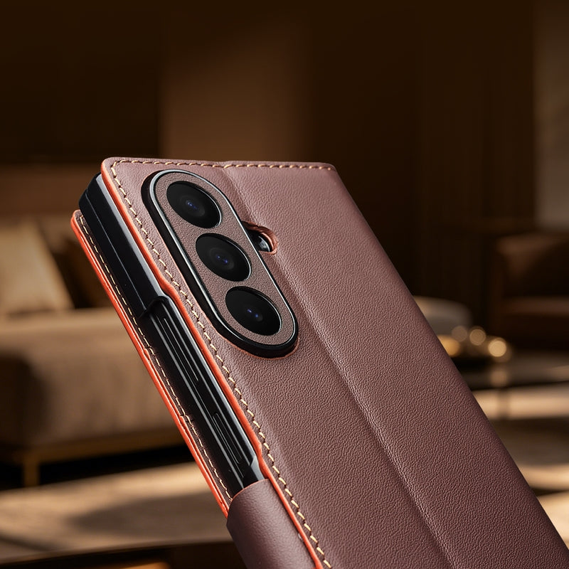 QIALINO Étui Portefeuille Magnétique Noir en cuir pleine fleur pour Samsung Galaxy Fold8 Ultra