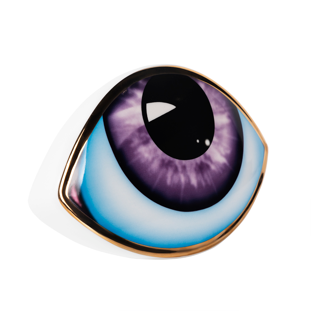 Décoration Œil en Céramique Dorée, Luxe Moderne Violet