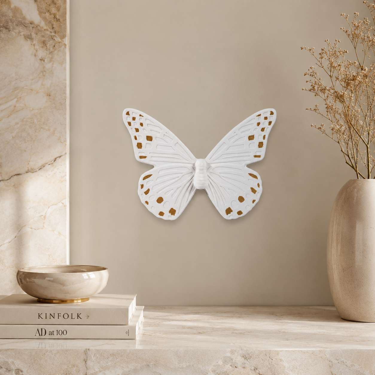 Duo de Papillons Muraux Colorés en Céramique Blanc