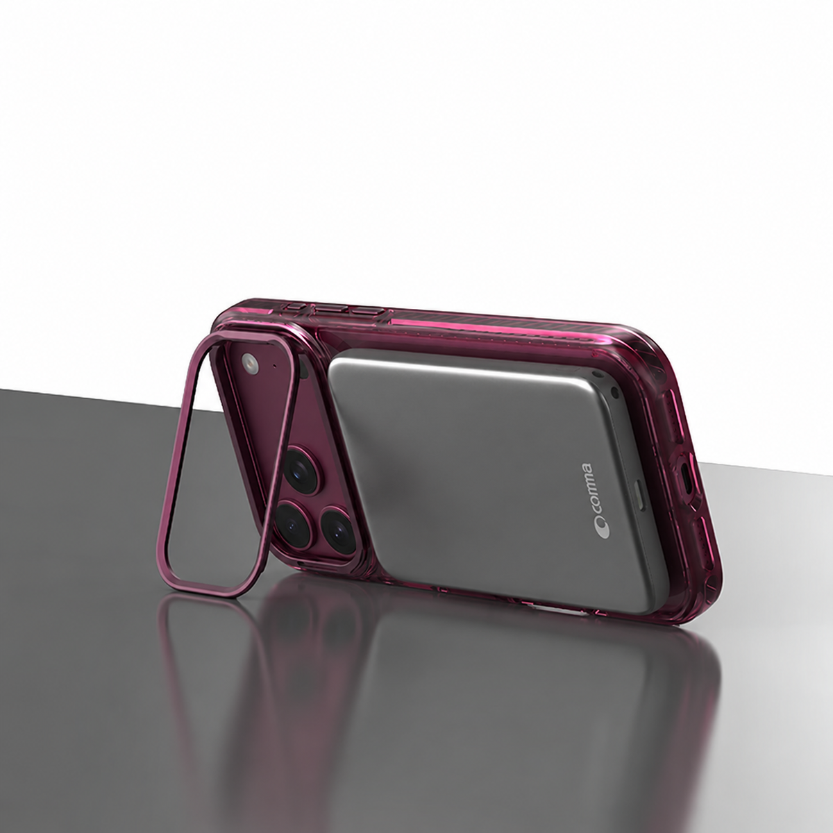 Comma Coque Crystal Titanium, Magnétique, Anti-Jaunissement et Support Caméra pour iPhone 18 Pro Burgundy
