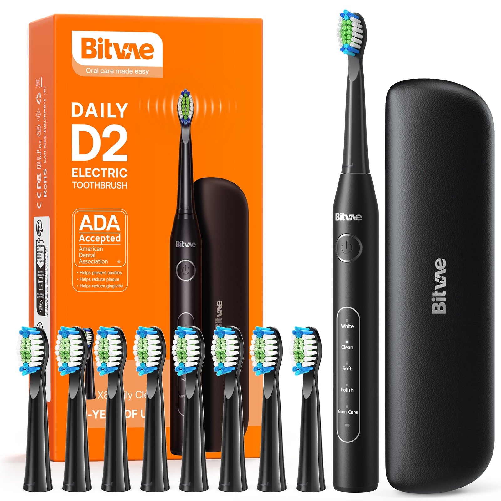 Bitvae D2 Brosse à Dents électrique Ultrasonique  avec 8 Têtes de Brosse