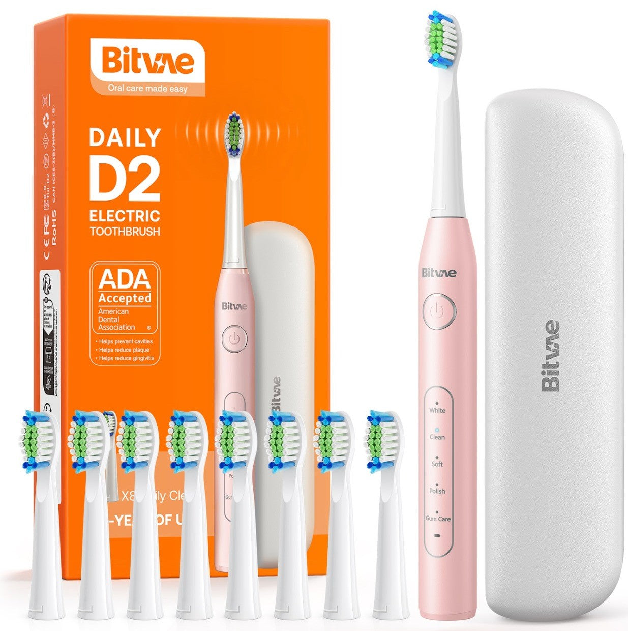 Bitvae D2 Brosse à Dents électrique Ultrasonique  avec 8 Têtes de Brosse