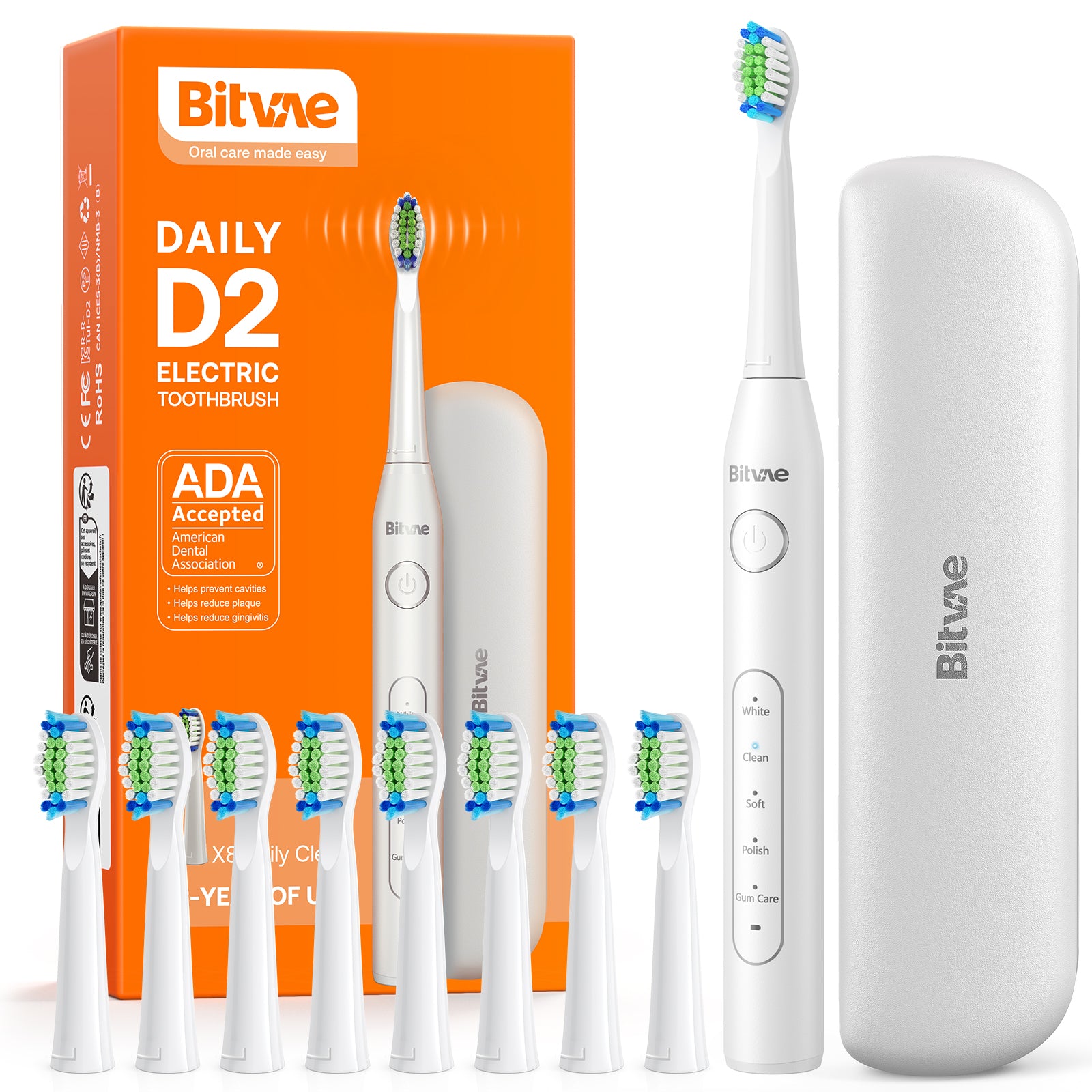 Bitvae D2 Brosse à Dents électrique Ultrasonique  avec 8 Têtes de Brosse