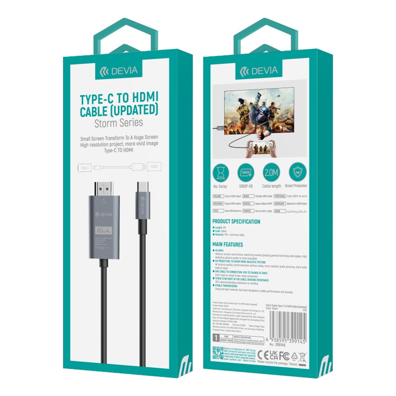 Devia Storm Series Câble 2m, Type-C vers HDMI