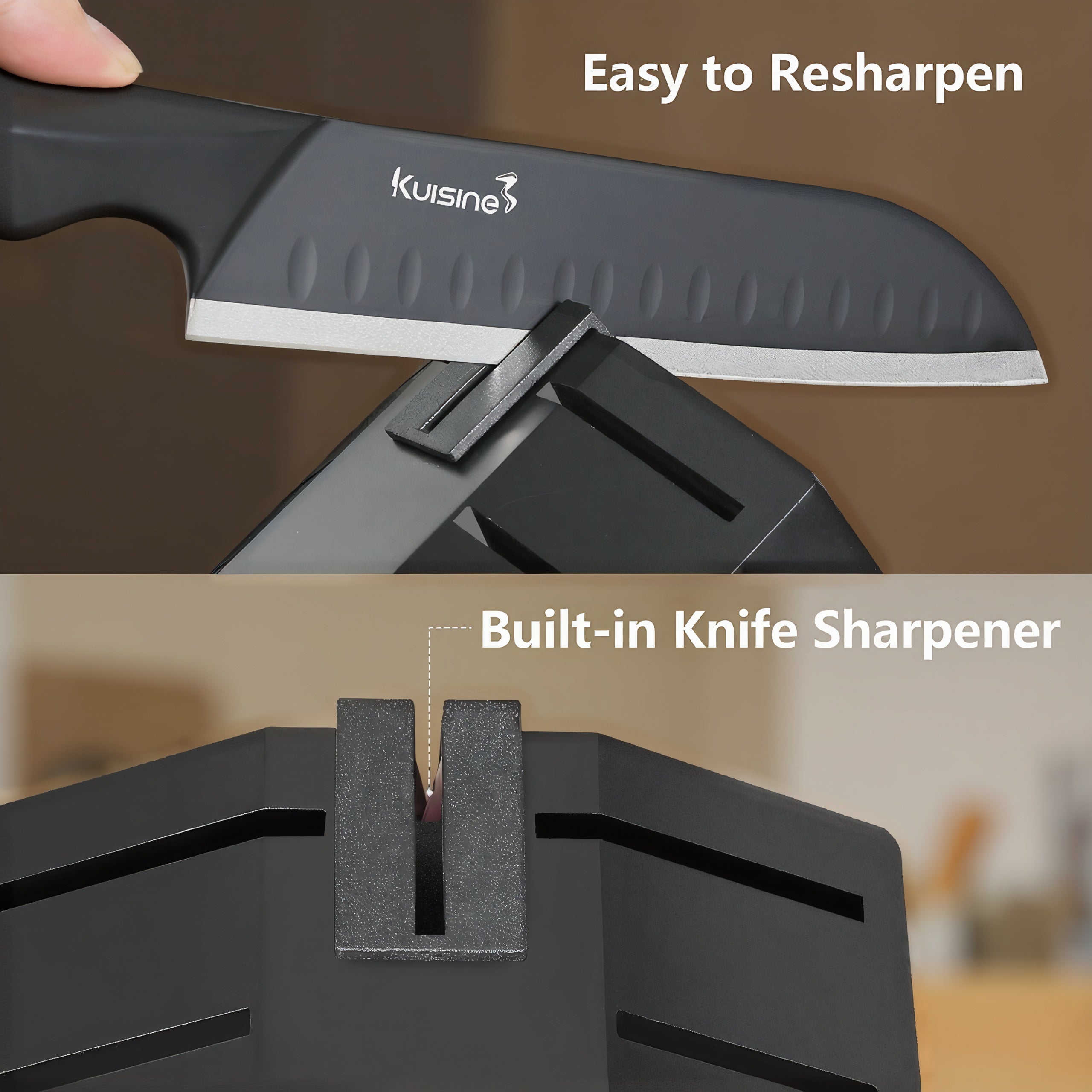 Kuisine Ensemble de Couteaux Premium 15 Pièces Noir, Acier Inoxydable et Ultra Tranchants